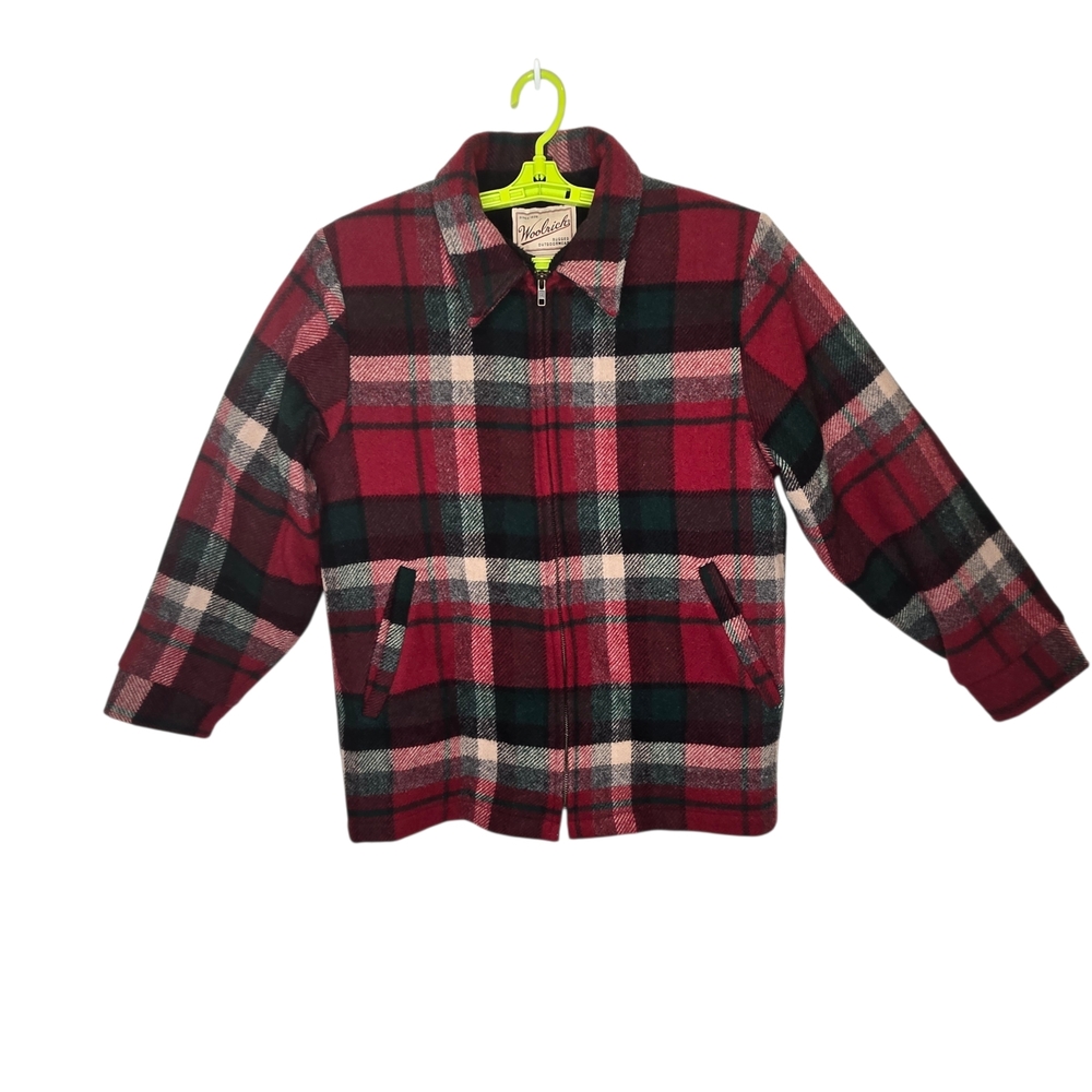 Vintage Woolrich Red Green Plaid Wool Jacket USA Made Insulated Small Men's